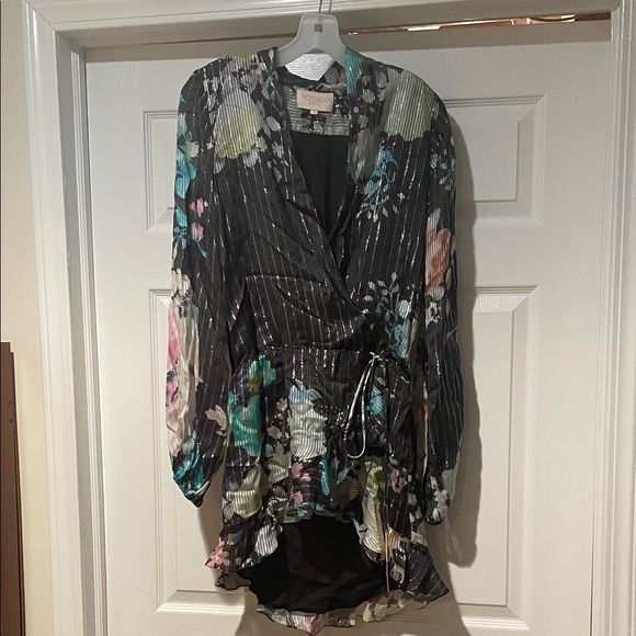 Rococo Sand Dresses & Skirts - Rococo Sand Black Floral Faux Wrap Mini Dress